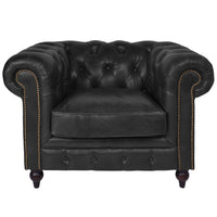 Windsor Black Leather Chesterfield Armchair-Dovetailed & Doublestitched